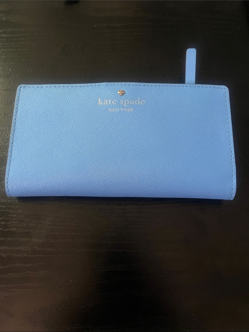 kate spade Saffiano Leather Wallet in Light Blue with Gold Logo